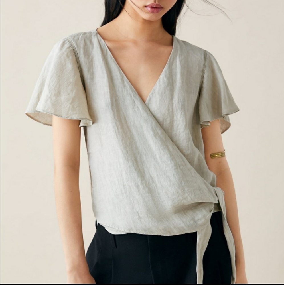 Zara linen wrap top
